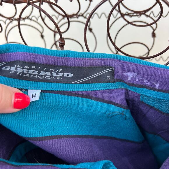 VTG 90s Marithe Girbaud Teal Purple Stripe Funky Pockets L/S Button Up Shirt M - Picture 5 of 8
